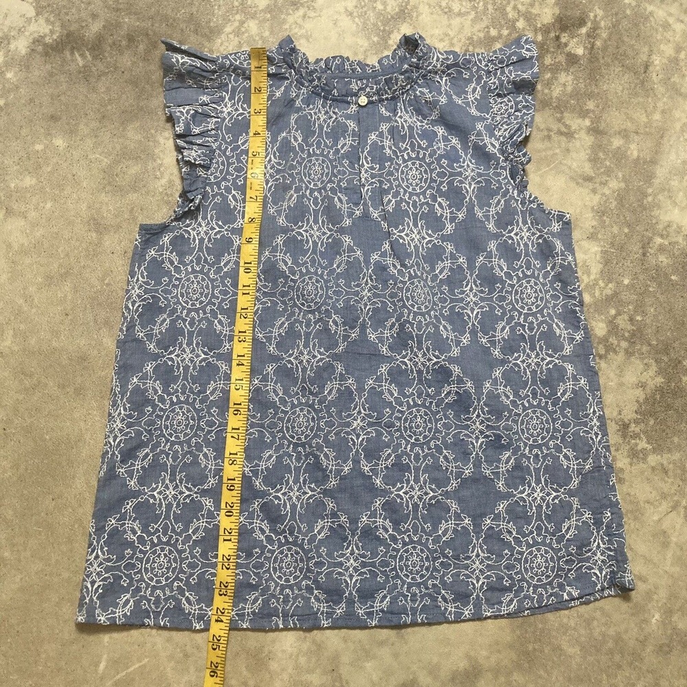 Ann Taylor Shirt Womens Size Small Blue‎ Chambray Ruffle Split Neck Shell - Picture 5 of 10
